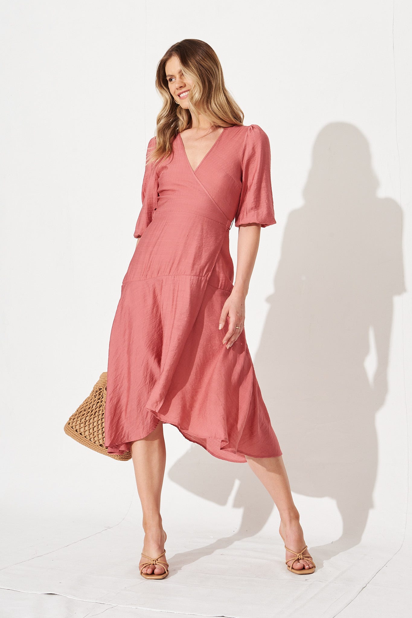 Acacia Wrap Midi Dress In Pink – St Frock